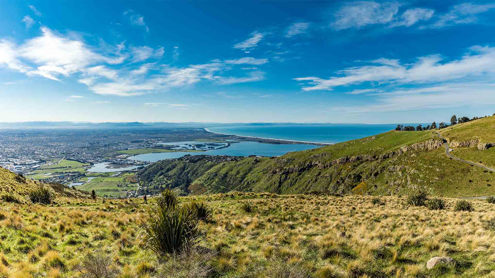 Christchurch Gondola and the Lyttelton port from Port Hills in N
